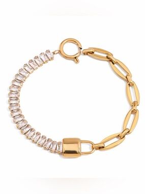 18K Gold Plated Baguette Crystal Paperclip Chain Bracelet